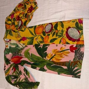 FARM Rio Yellow & Pink Tropical Fruit Button-Front Dress